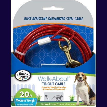 Four Paws Dog Tie Out Cable - Medium Weight - Red