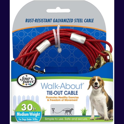 Four Paws Dog Tie Out Cable - Medium Weight - Red