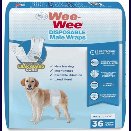 Four Paws Wee Wee Disposable Male Dog Wraps Medium/Large