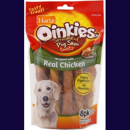 Hartz Oinkies Pig Skin Twists Wrapped with Real Chicken