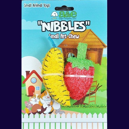 AE Cage Company Nibbles Strawberry and Banana Loofah Chew Toys