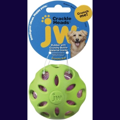 JW Pet Crackle Heads Rubber Ball Dog Toy Medium