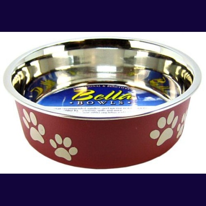 Loving Pets Stainless Steel & Merlot Dish with Rubber Base