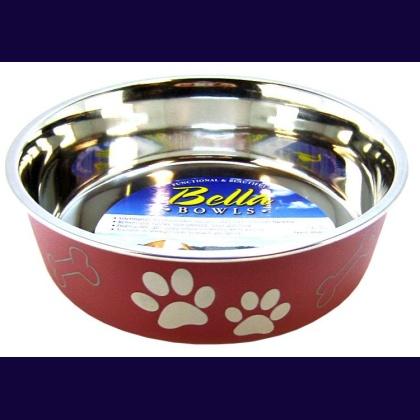 Loving Pets Stainless Steel & Merlot Dish with Rubber Base