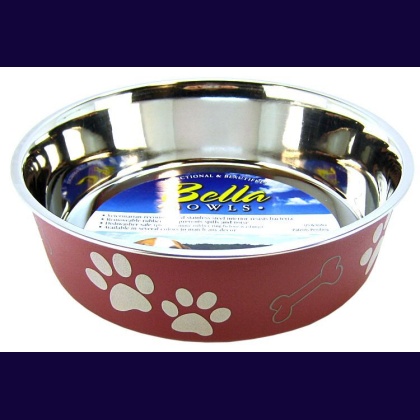 Loving Pets Stainless Steel & Merlot Dish with Rubber Base