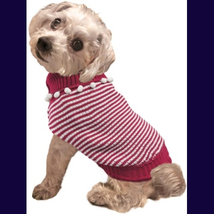 Fashion Pet Pom Pom Stripe Dog Sweater Raspberry