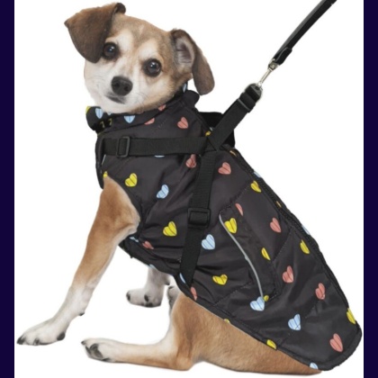 Fashion Pet Puffy Heart Harness Coat Black