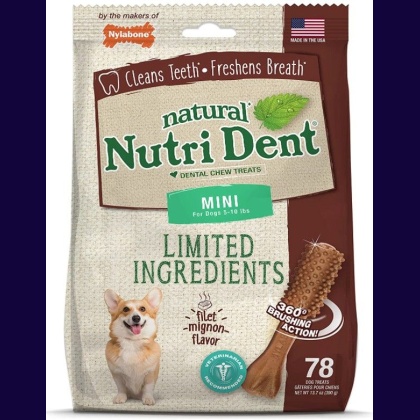 Nylabone Natural Nutri Dent Filet Mignon Dental Chews - Limited Ingredients