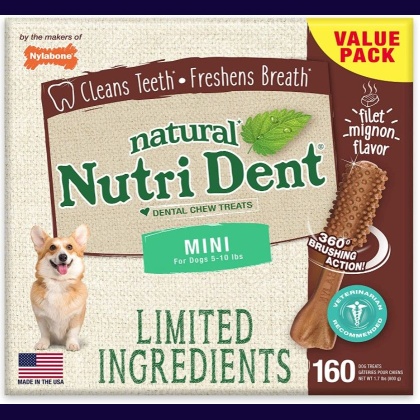 Nylabone Natural Nutri Dent Filet Mignon Dental Chews - Limited Ingredients