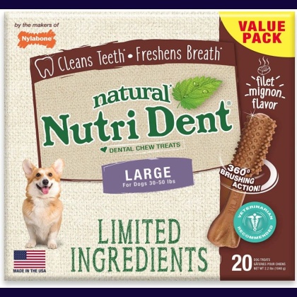 Nylabone Natural Nutri Dent Filet Mignon Dental Chews - Limited Ingredients